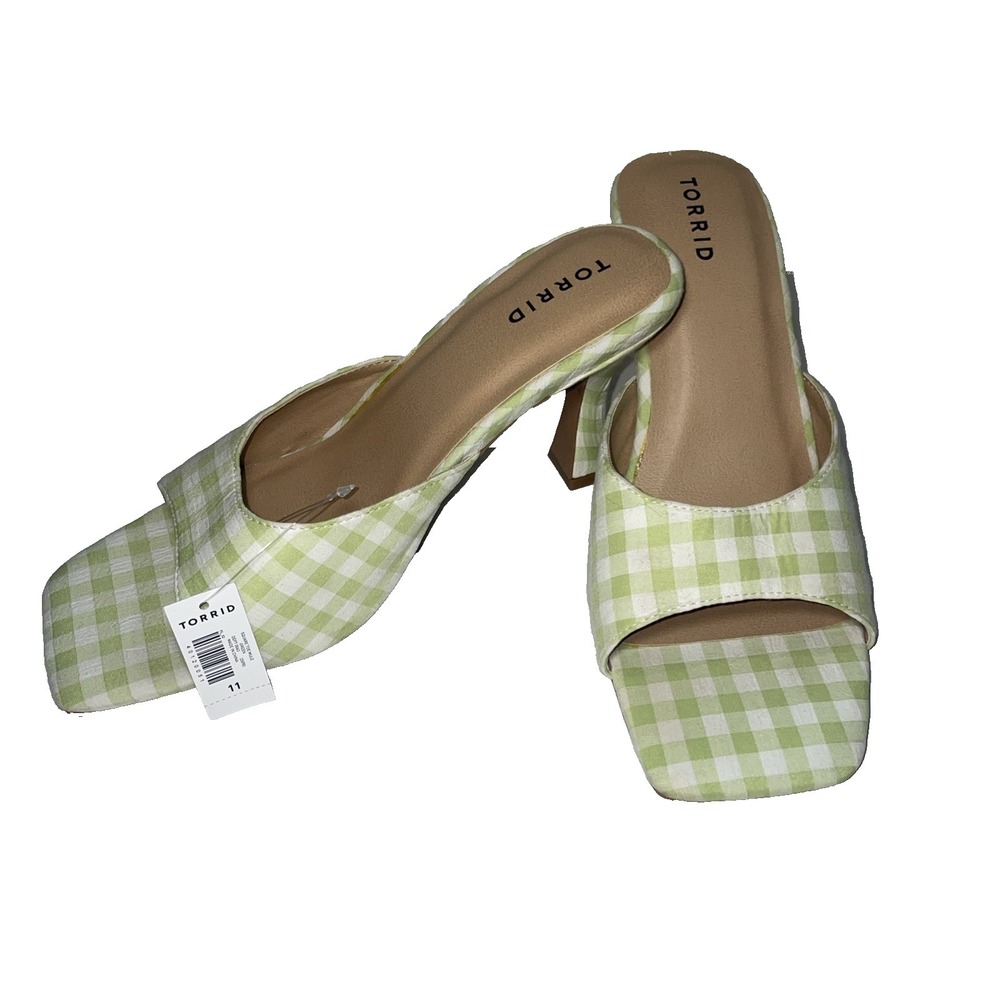 Torrid Square Toe Mule Green White Plaid Summer Spring High Heel Women's Size 11